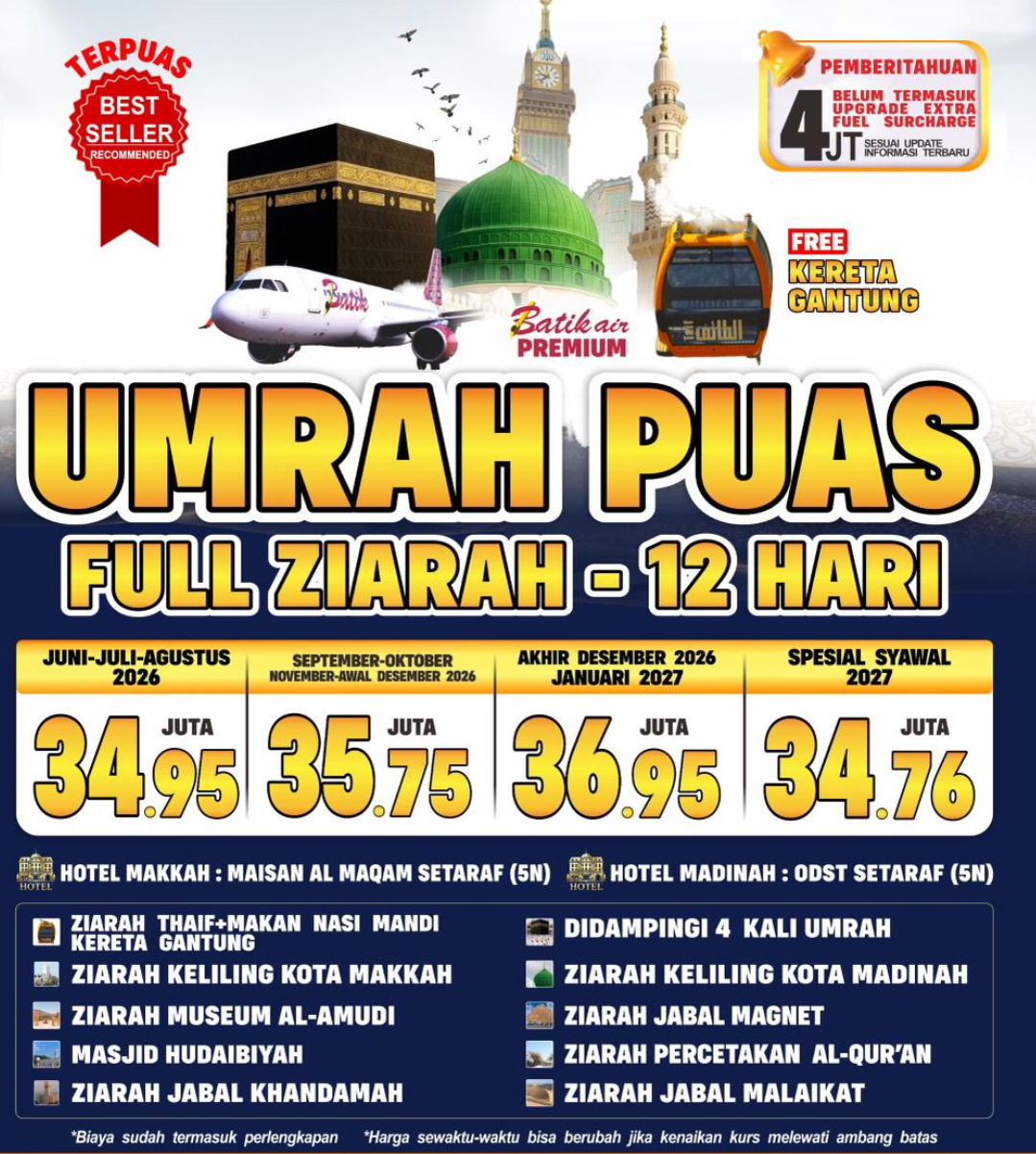 UMRAH PUAS FULL ZIARAH 12 HARI – CORDOBA UMROH Umroh Bukan Sekadar Berangkat. Tapi Mengalami Perjalanan yang Lebih Lengkap.