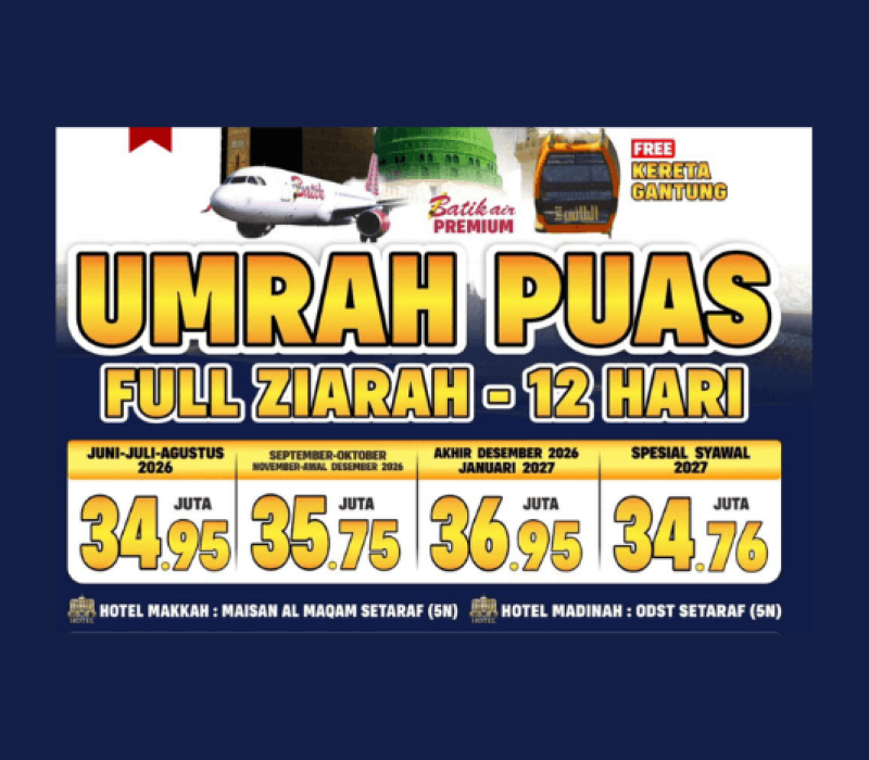 UMRAH PUAS FULL ZIARAH dari cordoba umroh terbaik di kota padang hadir untuk jamaah yang ingin memaksimalkan perjalanan dengan ibadah sekaligus mengenal lebih banyak tempat bersejarah di Makkah, Madinah, hingga Thaif.